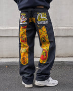 Raw Denim Jeans Evisu Painted Big Logo Embroidered (M)