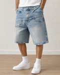 Jorts Leox Denim Chiaro Baggy Sabbiato Doppio Bustino Embroidered Particular Y2K