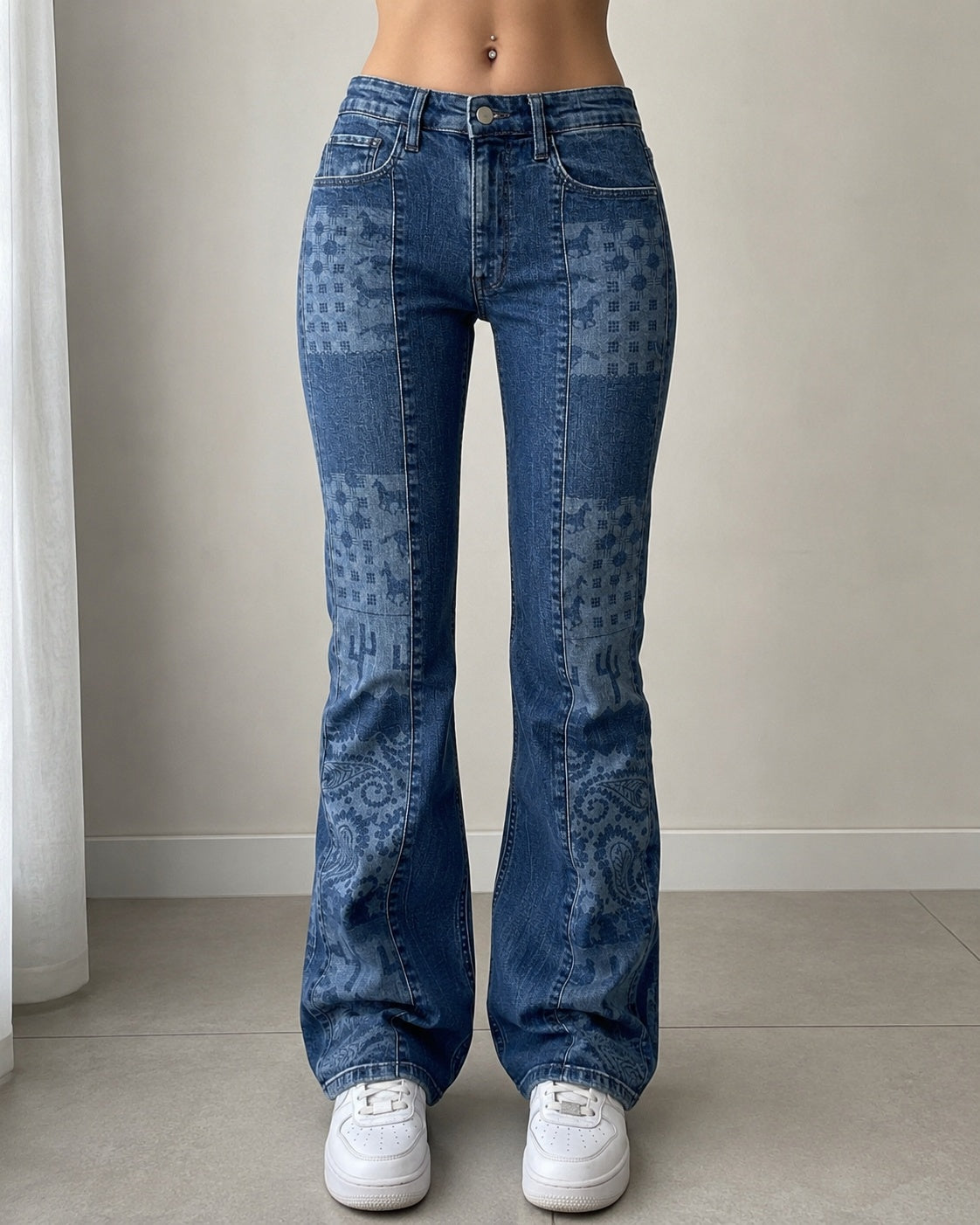 Denim Jeans Straight / Flared Fit Japan Style Printed (XXS)