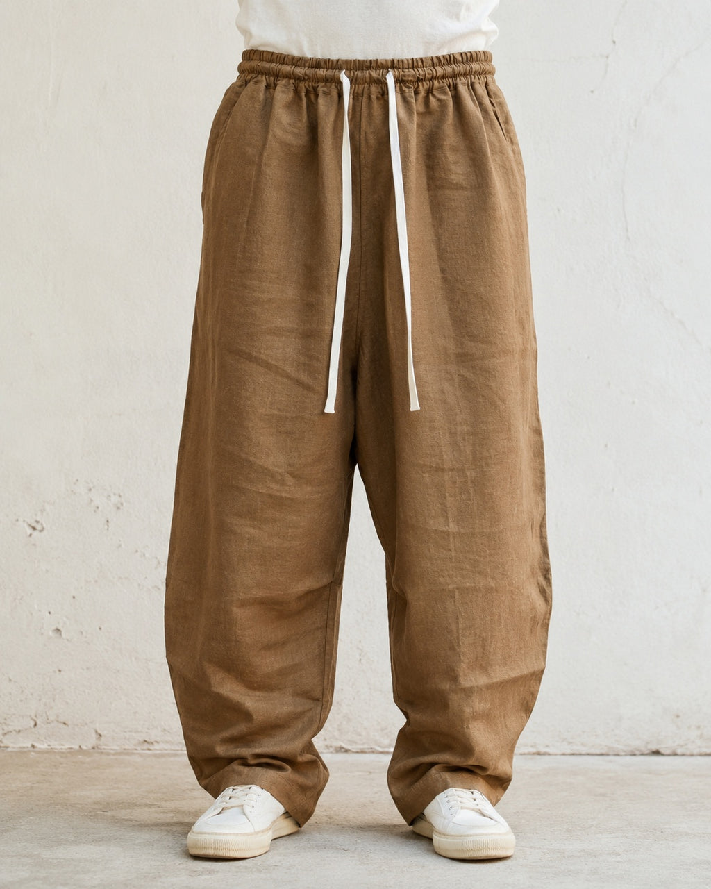 Pantalone uomo balloon Marrone Cammello misto lino wide leg Baggy Fit - Linen Pants Vintage Y2K
