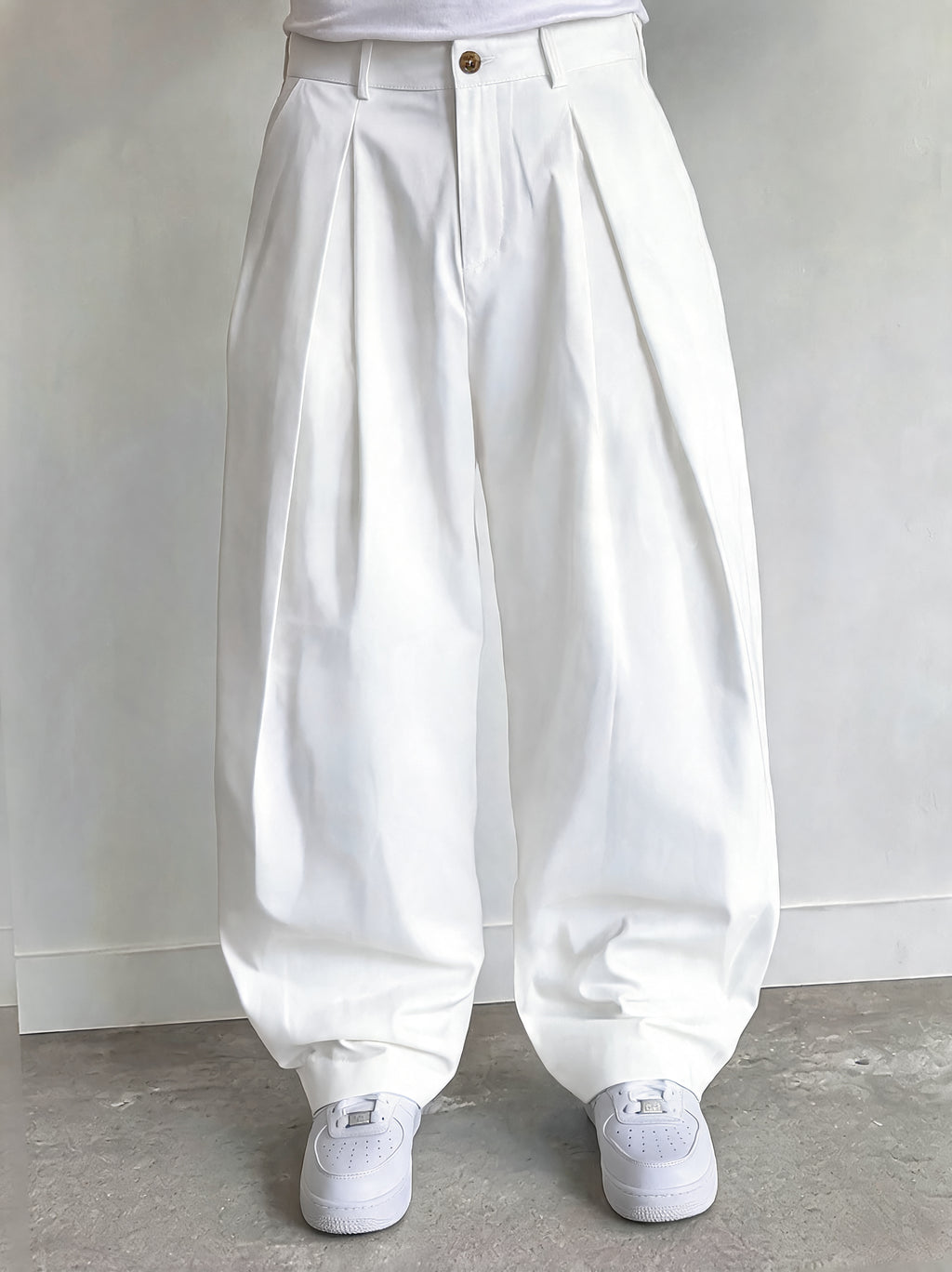 Pantalone Bianco balloon baggy fit uomo vintage Y2K elegante streetwear