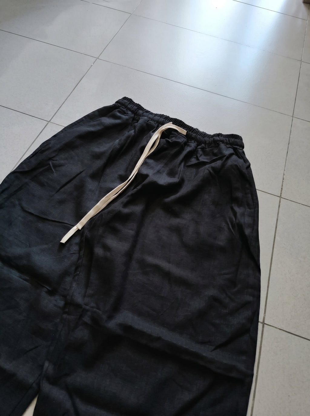 Pantalone uomo balloon Black / Nero misto lino wide leg Baggy Fit - Linen Pants Vintage Y2K