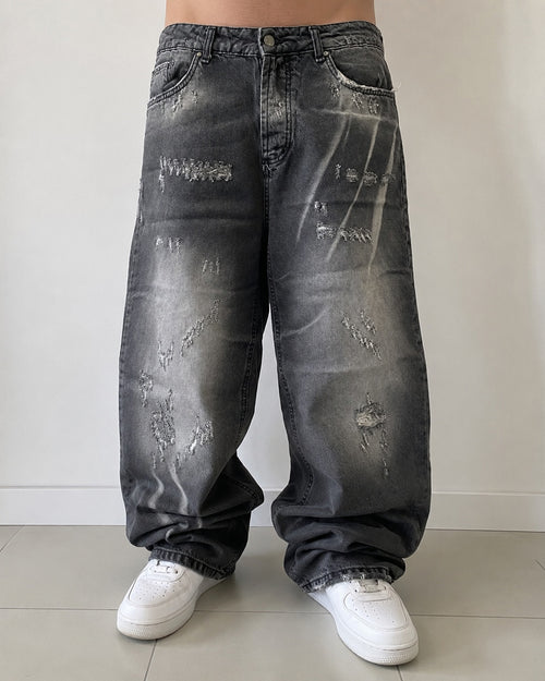 Denim Jeans Baggy Fit Particular con Abrasione (L)