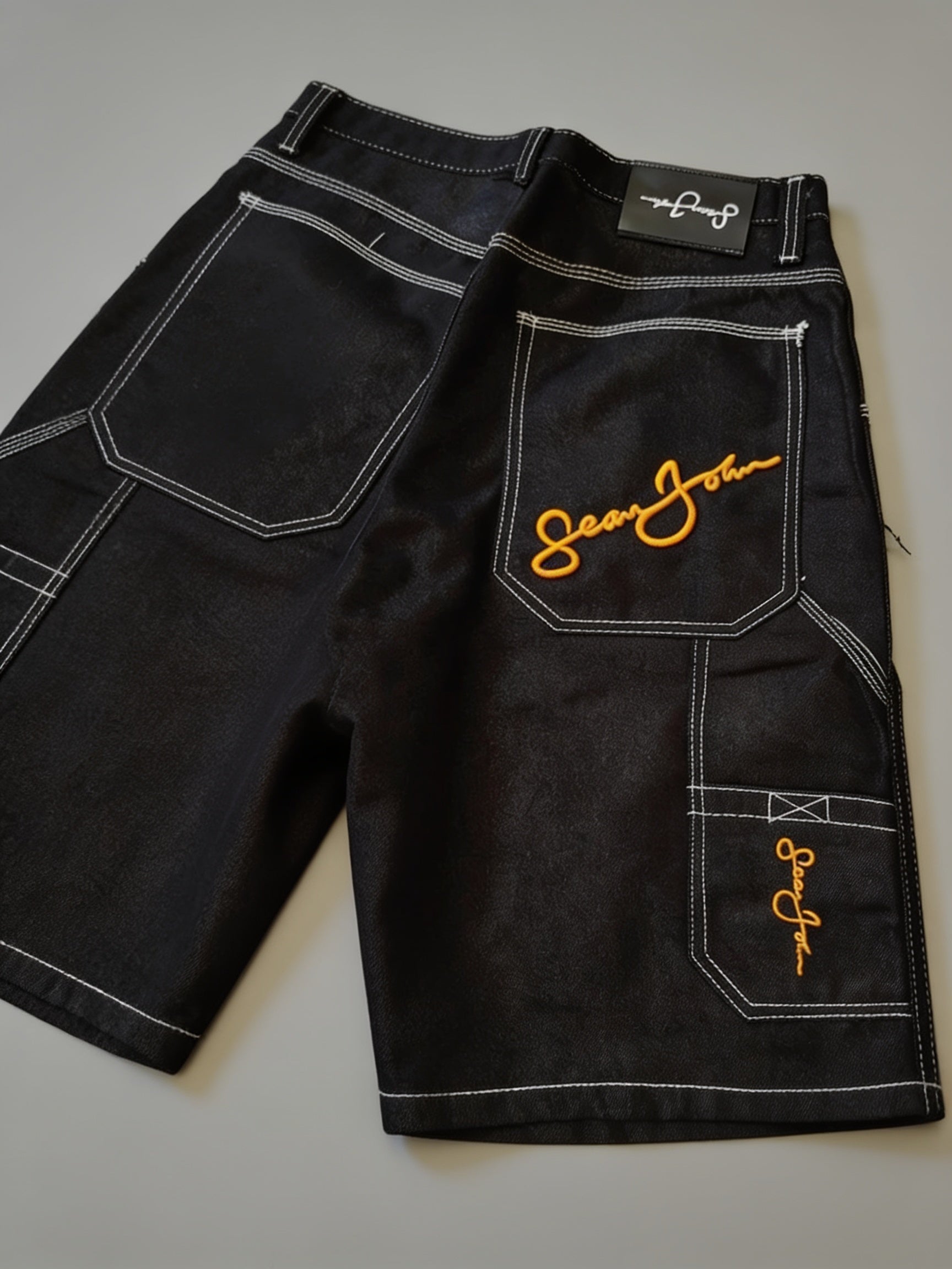 Rap Jorts Sean John Black Denim Shorts Vintage Y2K Baggy Fit 90s 2000s American Style Hip-Hop (S)