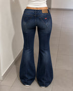 Denim Jeans BootCut Da Donna Blu Wash Flare Fit Low Waist Y2K (S)