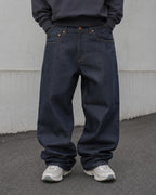 Raw Denim Jeans Evisu Painted Big Logo Embroidered (S)