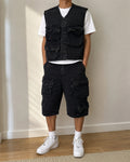Completo Denim Nero Y2K Cargo Utility Smanicato + Jorts Baggy Hip Hop Streetwear