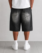 Jorts Leox denim nero baggy distressed streetwear Vintage Y2K Particular