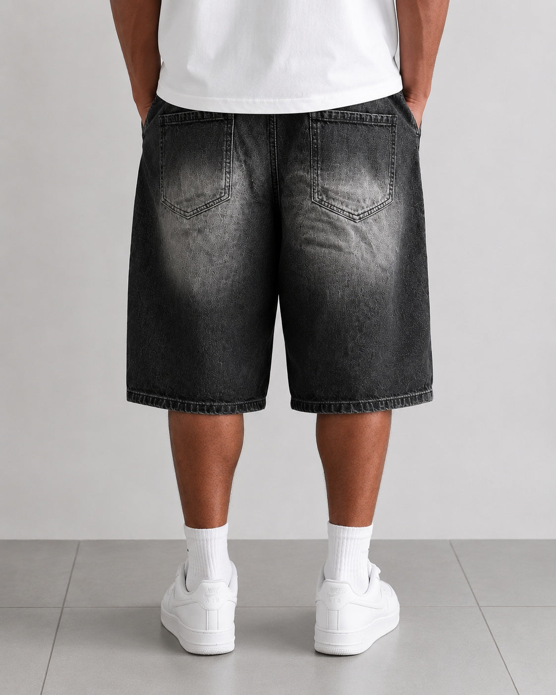 Jorts Leox denim nero baggy distressed streetwear Vintage Y2K Particular