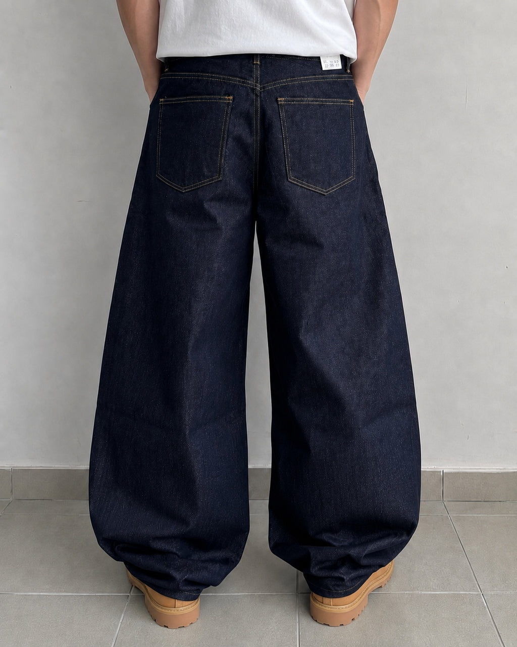 Raw Denim Jeans Dark Blue Super Baggy Balloon Vintage Y2K Particulare Hip-Hop