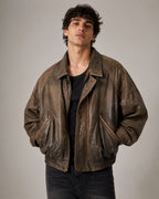 Giubbino In Vera Pelle Bomber - Y2K Aviatore Boxy Fit Oversize (L)