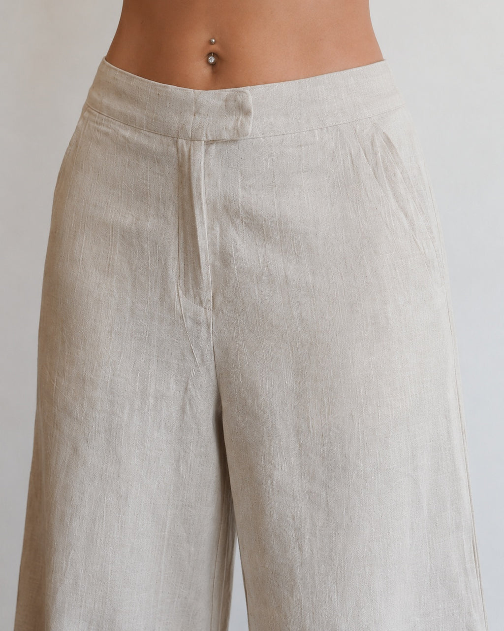 Linen Pants Baggy Fit Beige Vintage Y2K Low Waist - Pantaloni in Lino Super Baggy Vita Bassa (S)
