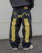 Raw Denim Jeans Evisu Painted Big Logo Embroidered (S)