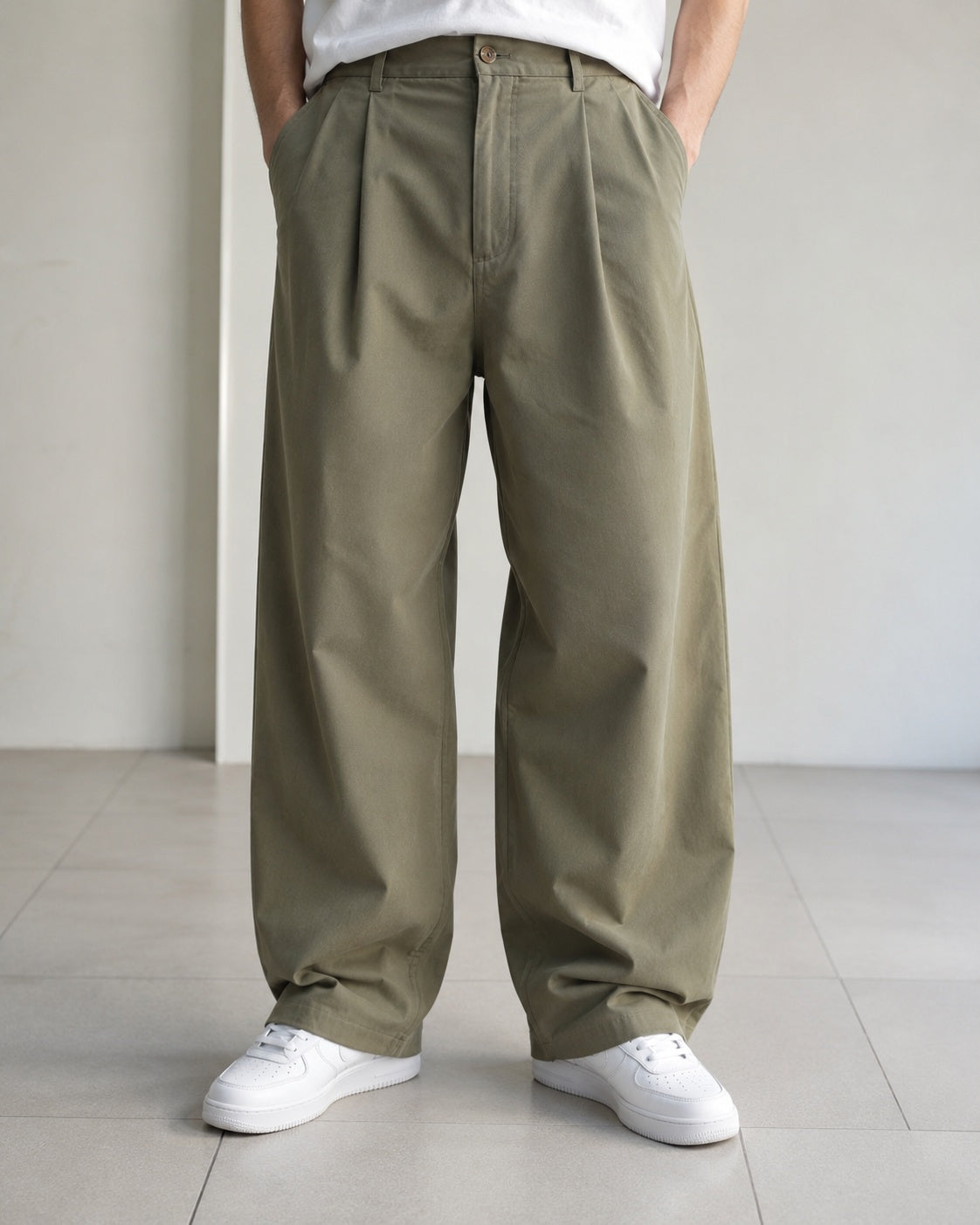 Pantalone uomo wide leg verde oliva cotone sartoriale Baggy Fit Vintage Y2K