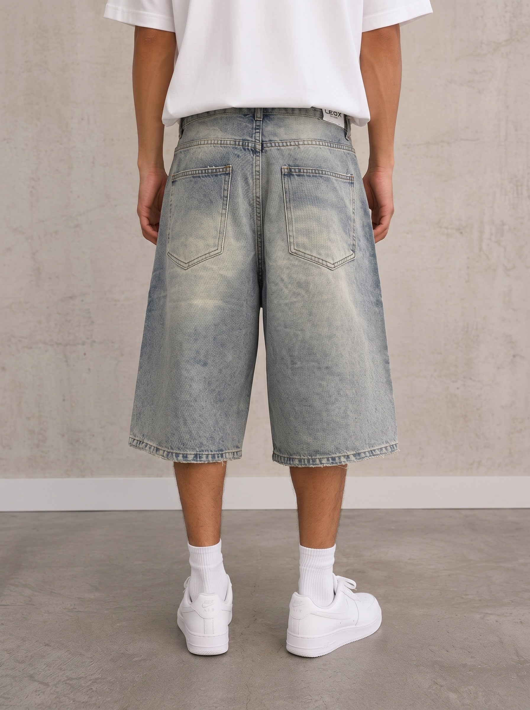 Denim Jeans Jorts Washed Vintage Y2K Sand Light Striped - Pantaloncini Lunghi