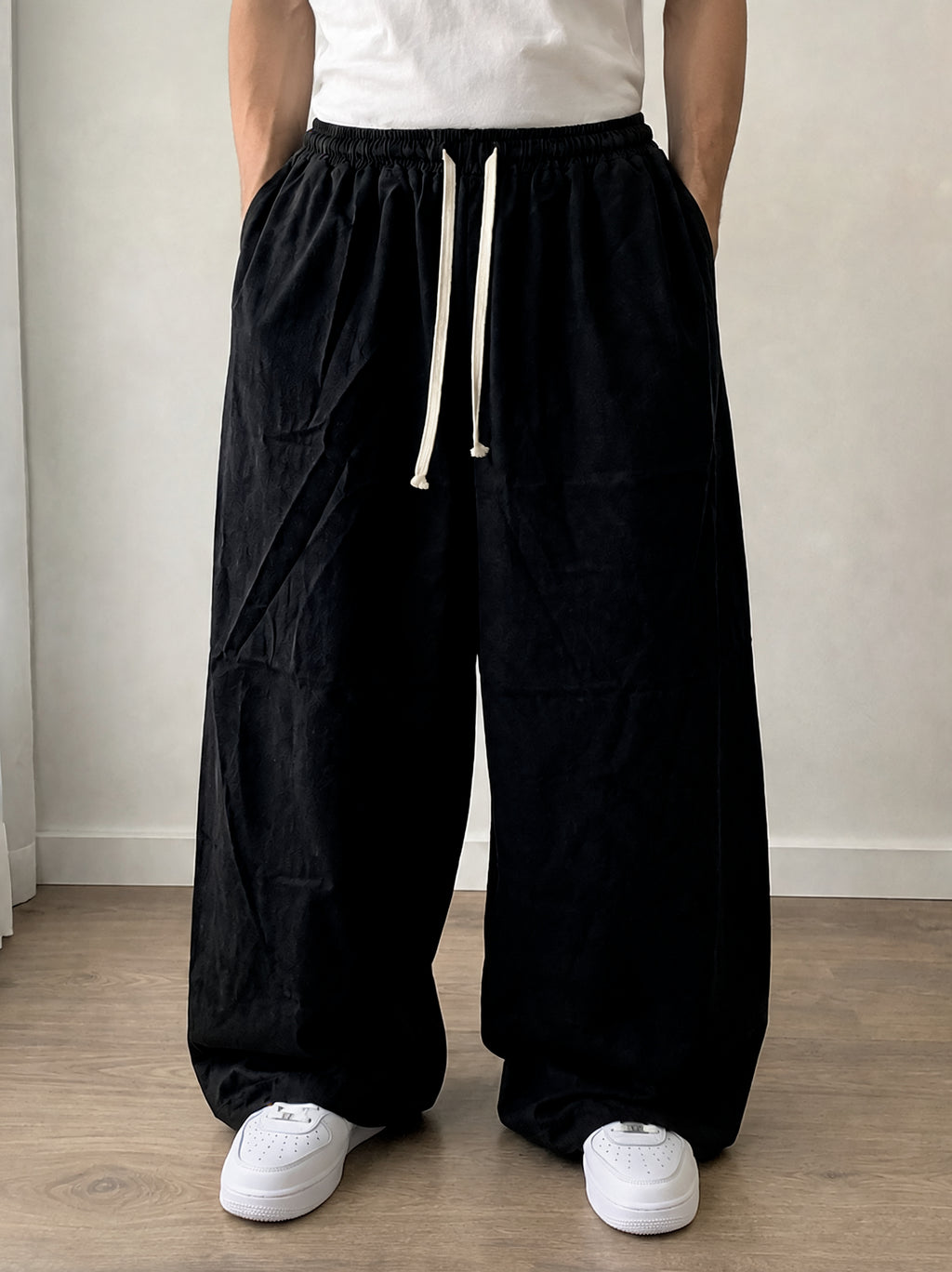 Pantaloni Uomo Lino Baggy Wide Leg Oversize Relaxed Fit