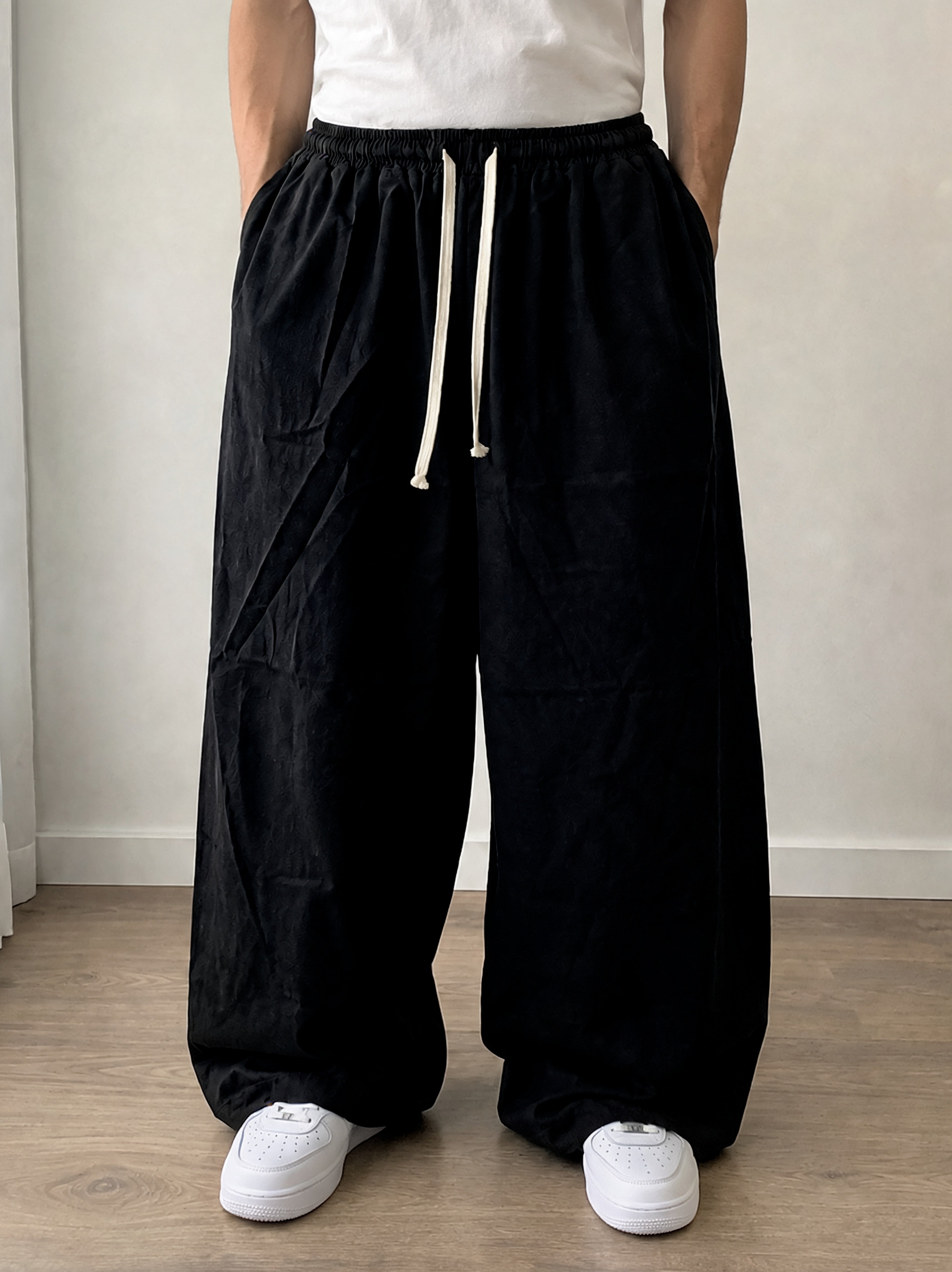 Pantaloni Uomo Lino Baggy Wide Leg Oversize Relaxed Fit