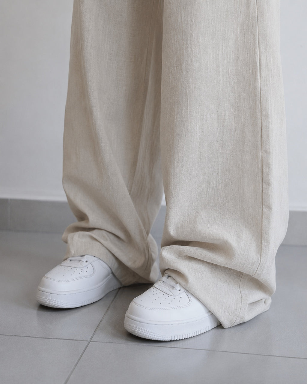 Linen Pants Baggy Fit Beige Vintage Y2K Low Waist - Pantaloni in Lino Super Baggy Vita Bassa (S)