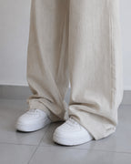 Linen Pants Baggy Fit Beige Vintage Y2K Low Waist - Pantaloni in Lino Super Baggy Vita Bassa (S)