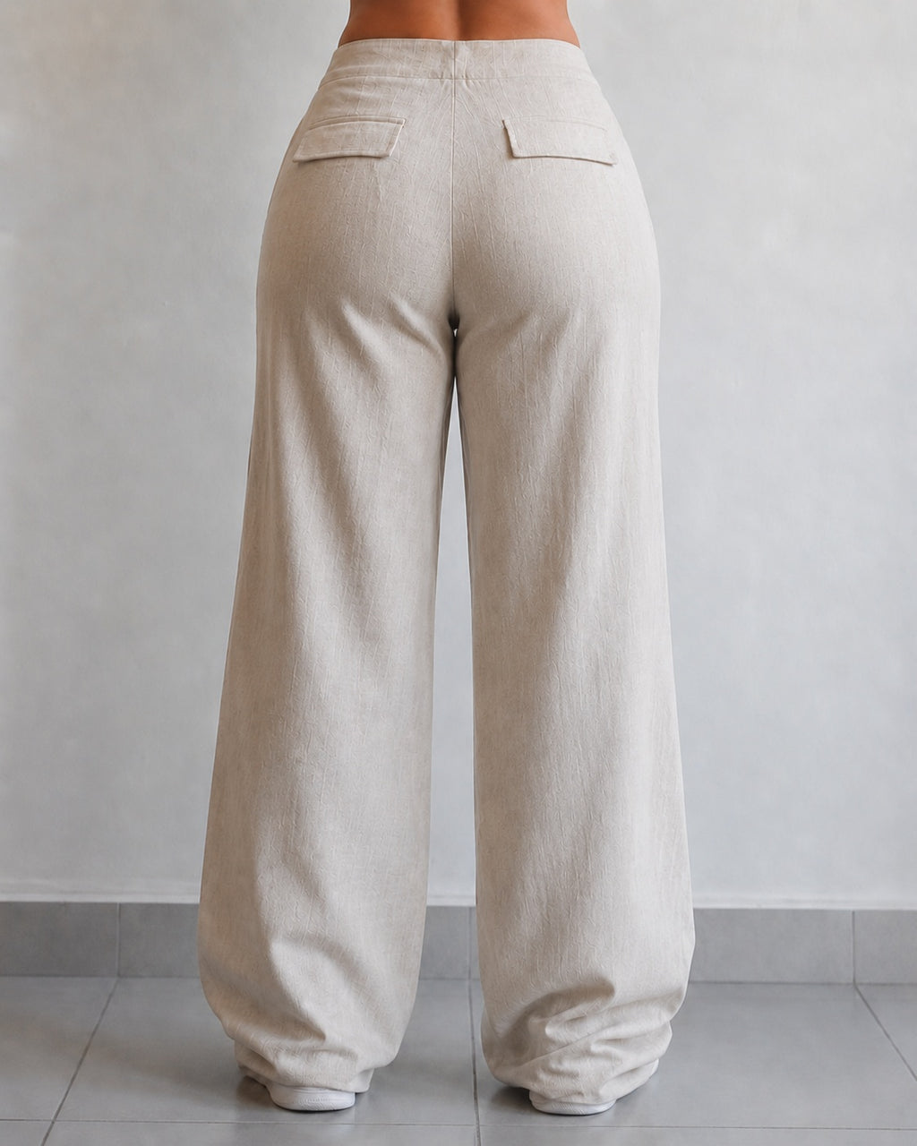 Linen Pants Baggy Fit Beige Vintage Y2K Low Waist - Pantaloni in Lino Super Baggy Vita Bassa (S)