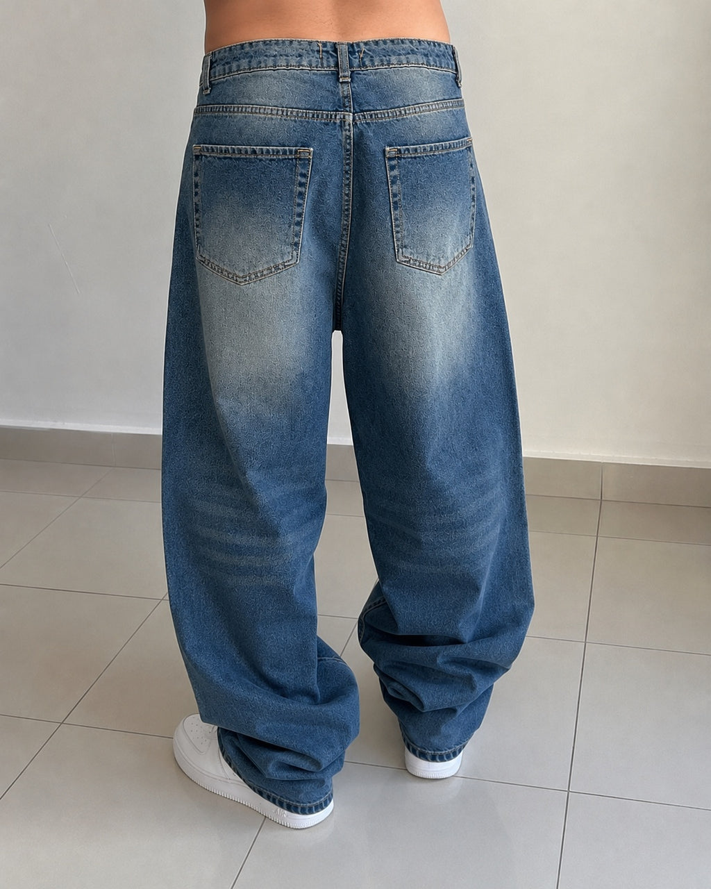 Denim Jeans Baggy Fit Washed - Lavaggio Sabbiato Scuro (L)