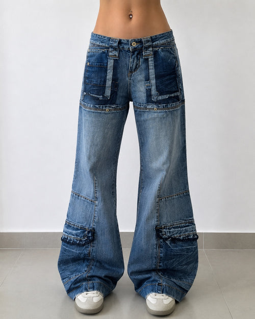 Denim Cargo Washed Low Waist Vintage Y2K baggy Fit 90s 2000s (S)