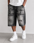Jorts Leox denim nero baggy distressed streetwear Vintage Y2K Particular