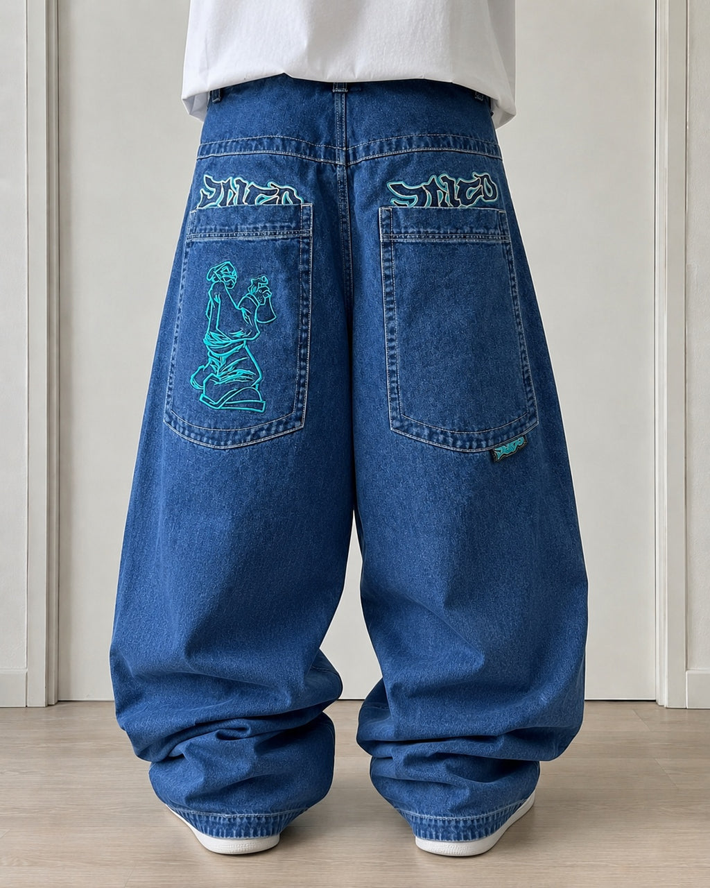 Denim JNCO Jeans Original Super Baggy Fit Embroidered American Hip-Hop (M)