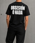 T-shirt nera uomo streetwear con stampa retro Obsesión o Nada