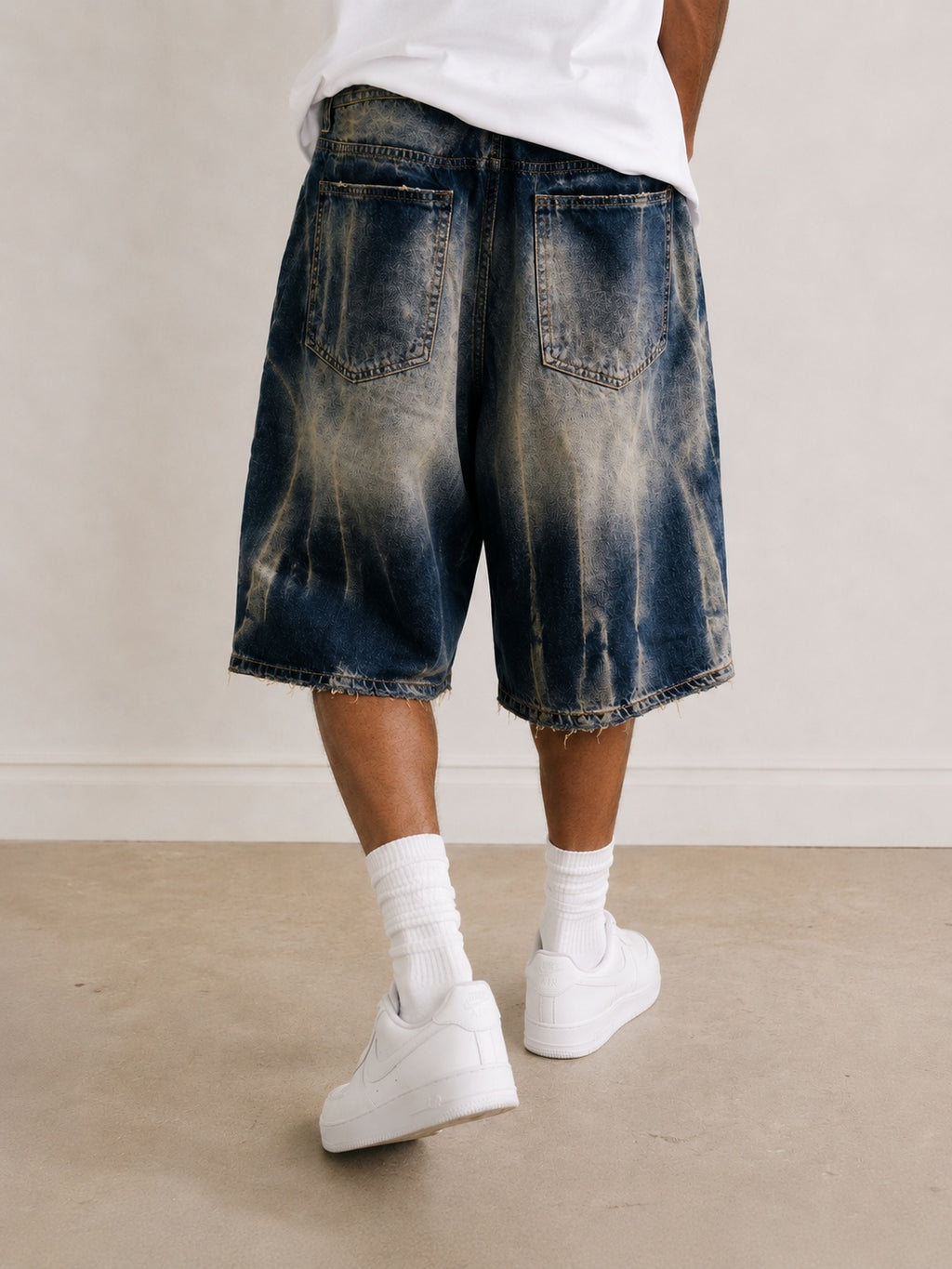 Jorts Leox denim baggy acid wash distressed Vintage Y2K - Pantaloncini in Denim