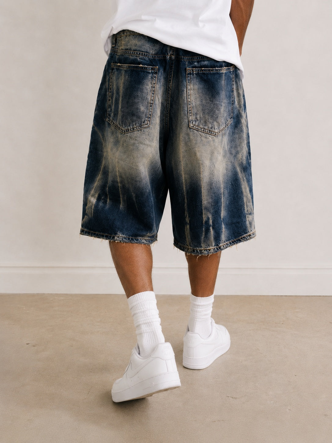 Jorts Leox denim baggy acid wash distressed Vintage Y2K - Pantaloncini in Denim