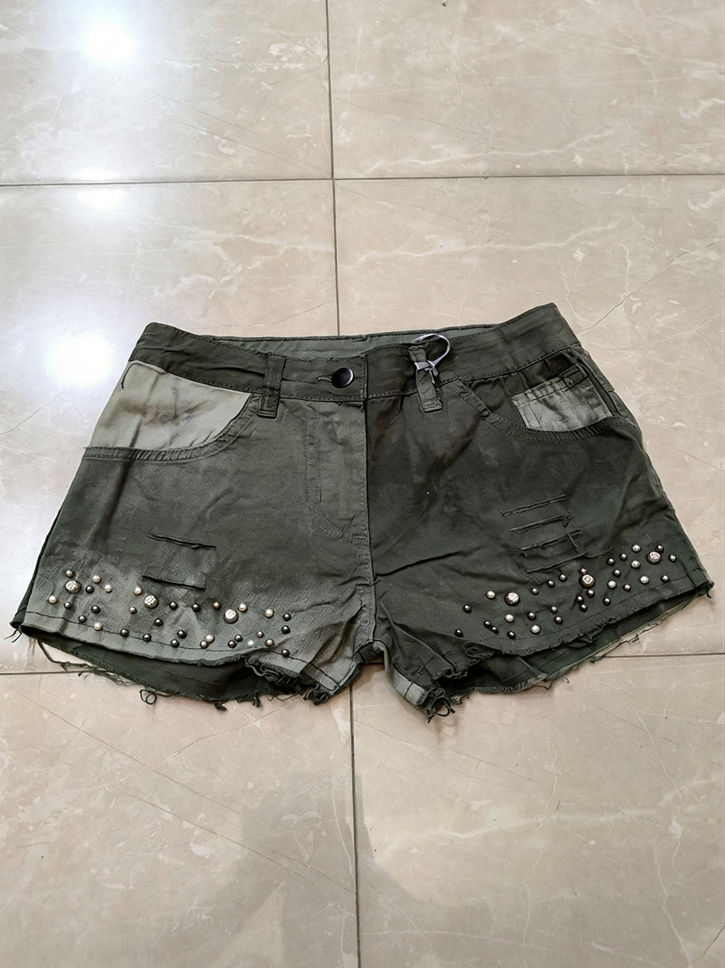 Denim Cotton Mini Shorts Donna con Perle Particular Vintage Y2K Women Mini Jeans