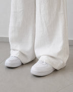 Linen Pants Baggy Fit White Vintage Y2K Low Waist - Pantaloni in Lino Super Baggy Vita Bassa (S)