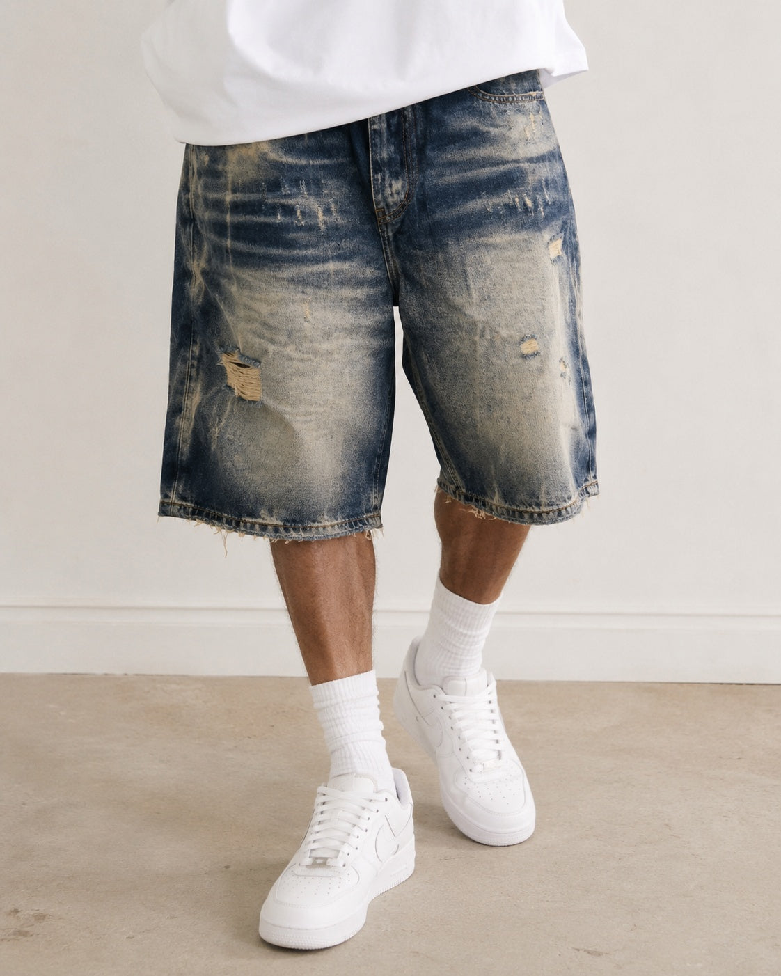Jorts Leox denim baggy acid wash distressed Vintage Y2K - Pantaloncini in Denim