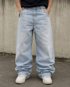 Denim FishBone Super Baggy Fit Light Blue Embroidered Sfrangiato Vintage Y2K (S)