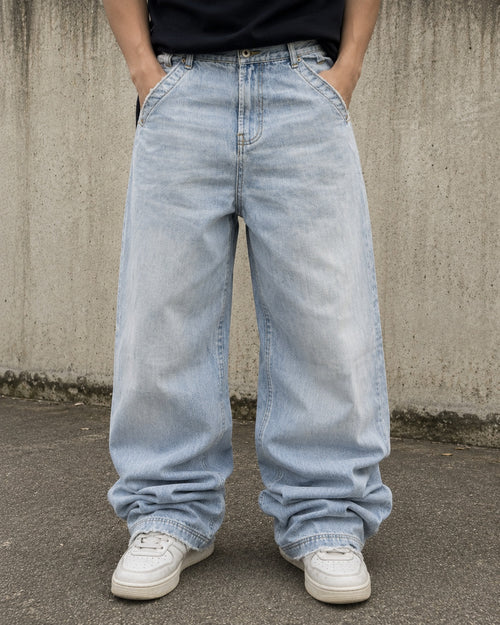 Denim FishBone Super Baggy Fit Light Blue Embroidered Sfrangiato Vintage Y2K (S)