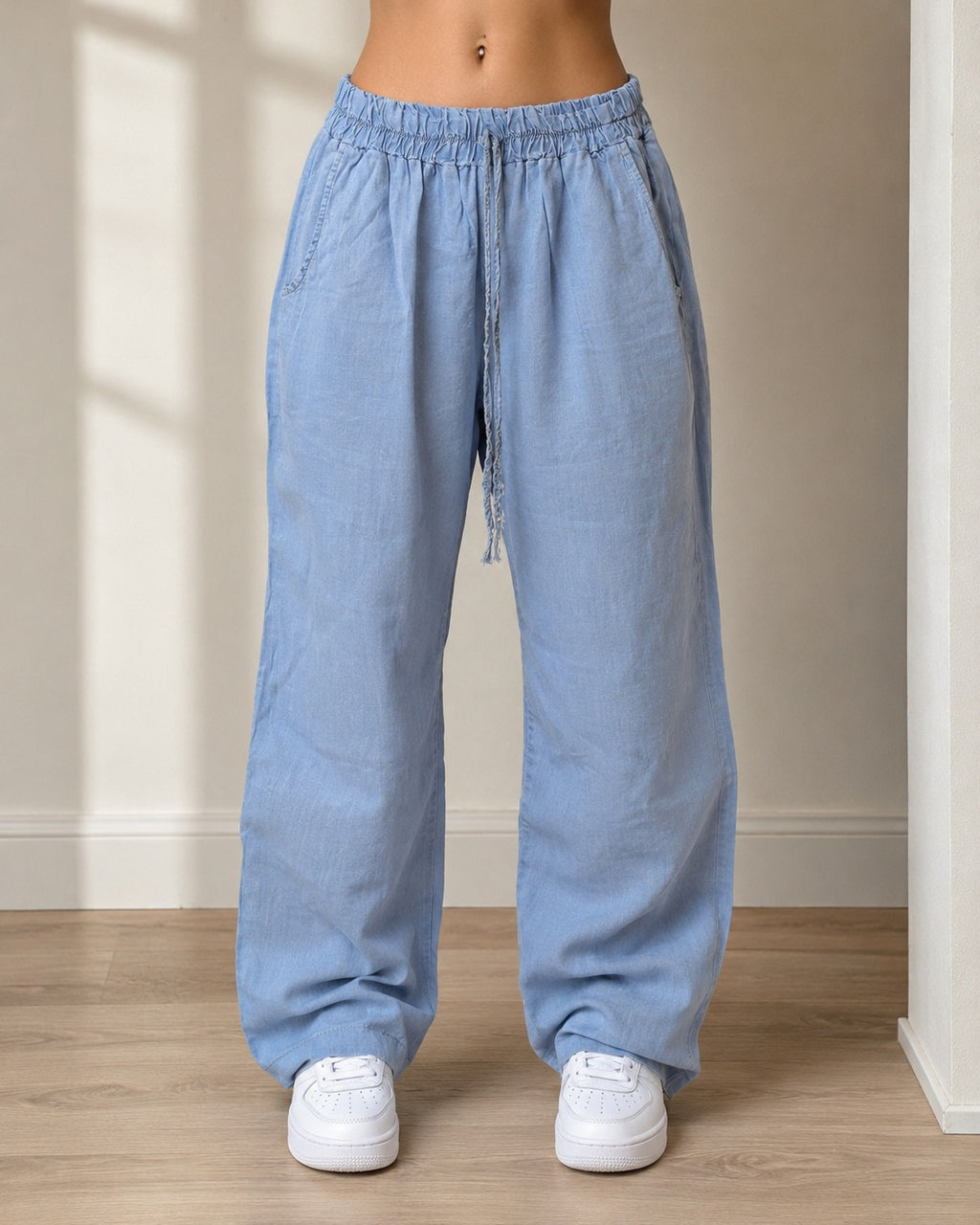 Pantaloni azzurri wide leg con elastico in vita Super Baggy Fit Light Pants Taglia Unica