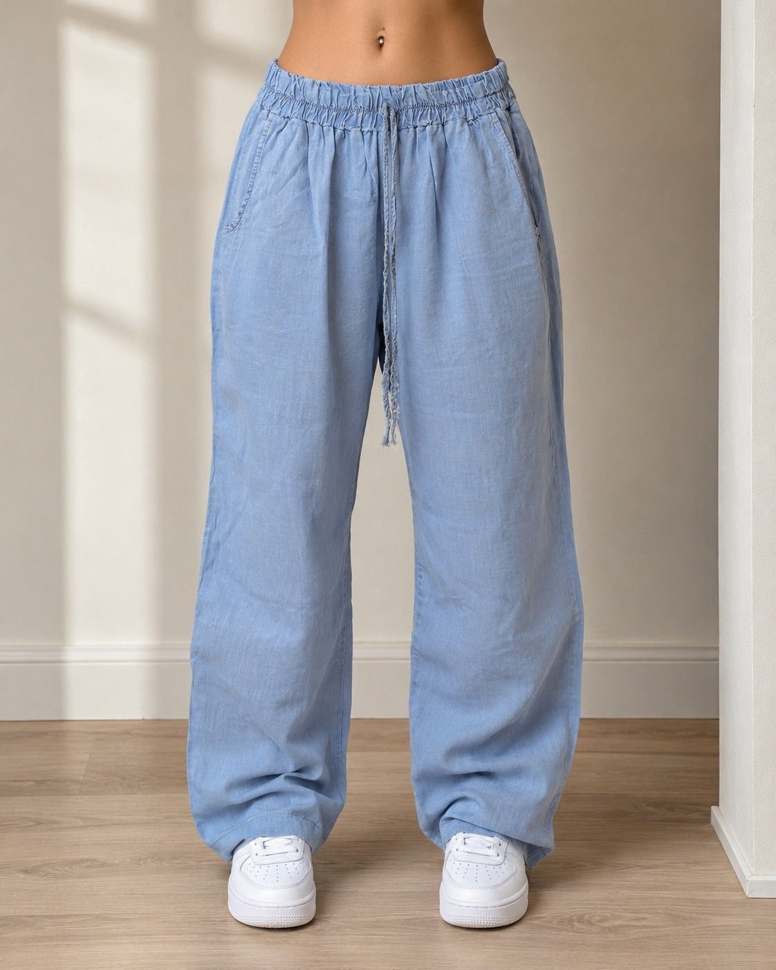 Pantaloni azzurri wide leg con elastico in vita Super Baggy Fit Light Pants Taglia Unica