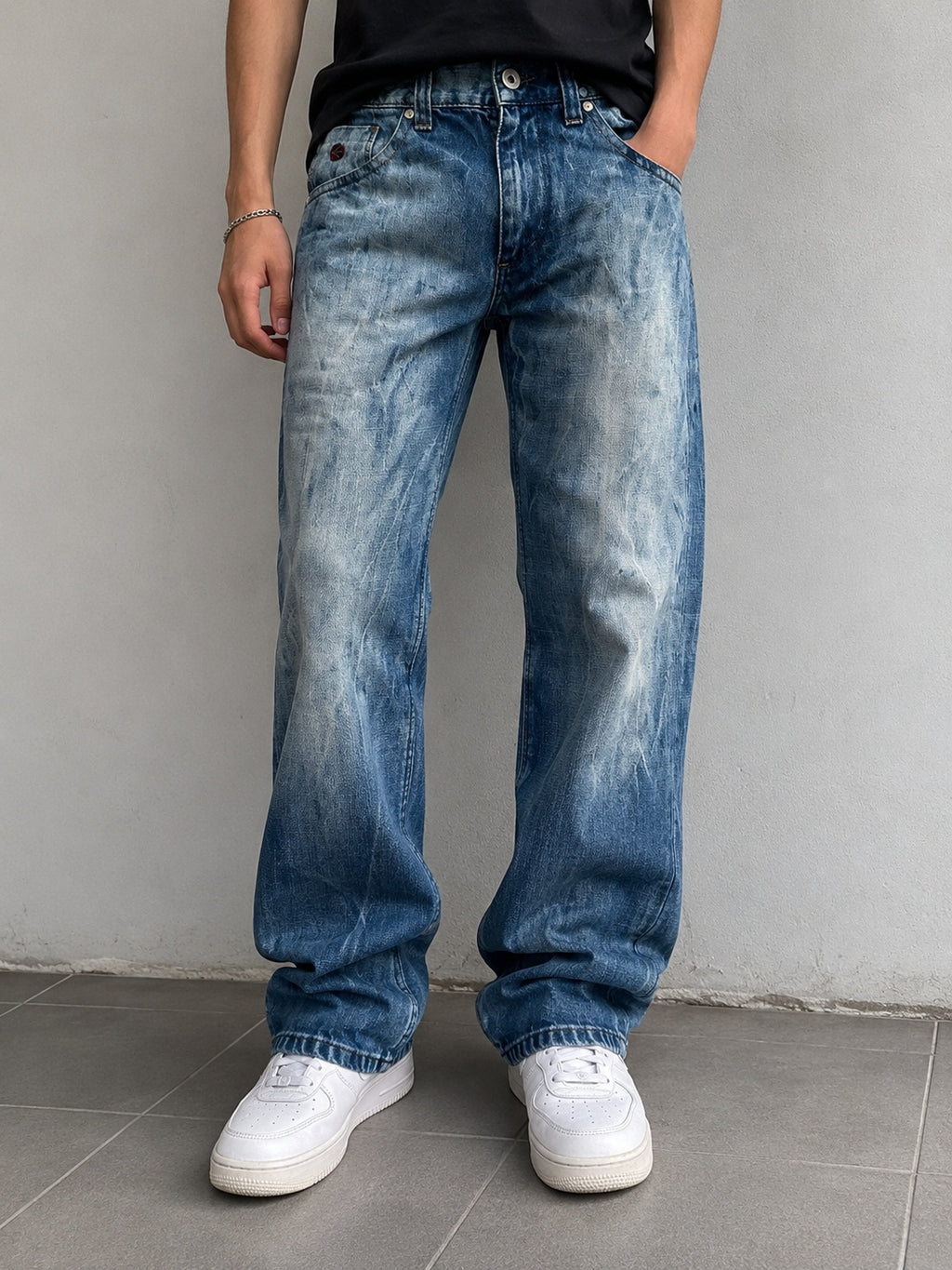 Denim Energie Washed Marmorizzato Baggy Fit Flare (M)