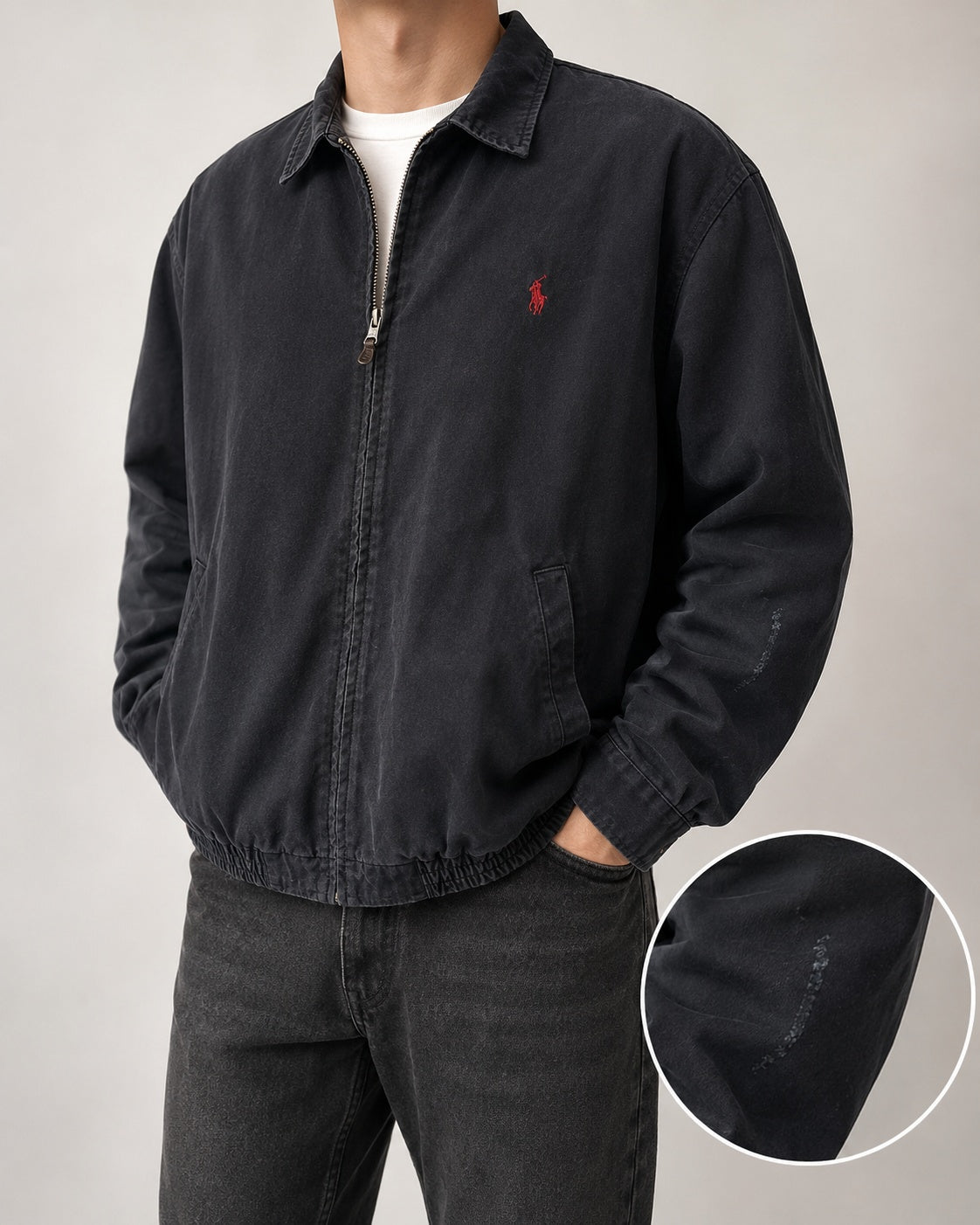 Ralph Lauren Harrington Jacket Black Red Pony Boxy Fit Oversize (L)