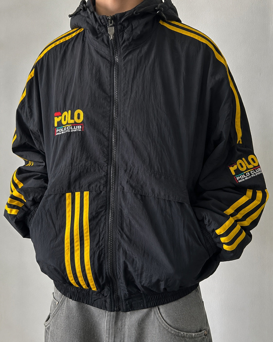 Giacca a vento Vintage anni 90/00 Polo Ralph Lauren - Windbreaker Polo Sport CLub Black & Yellow