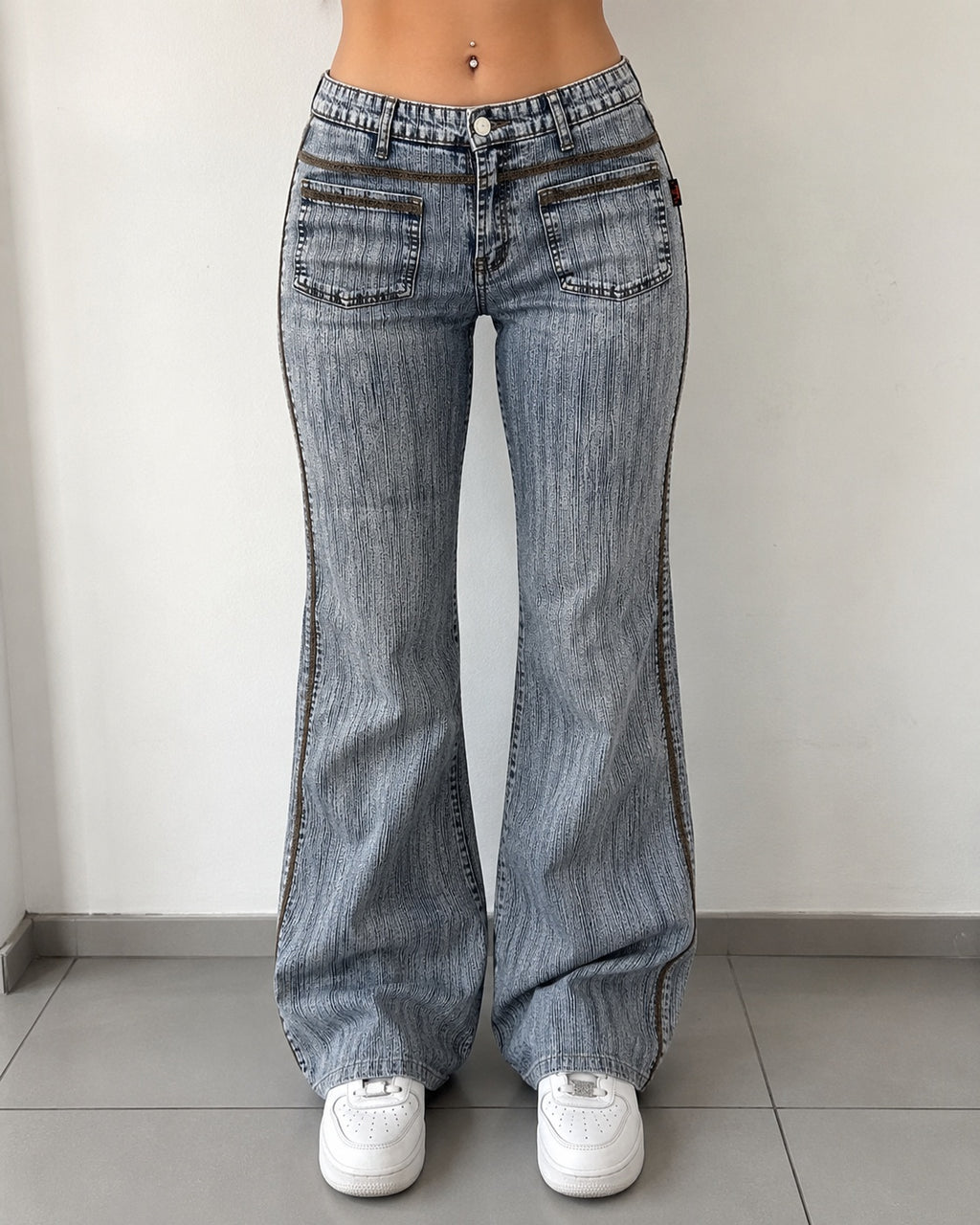 Denim Jeans Marble Flare Fit Y2K Vintage - Jeans Svasati (XS)