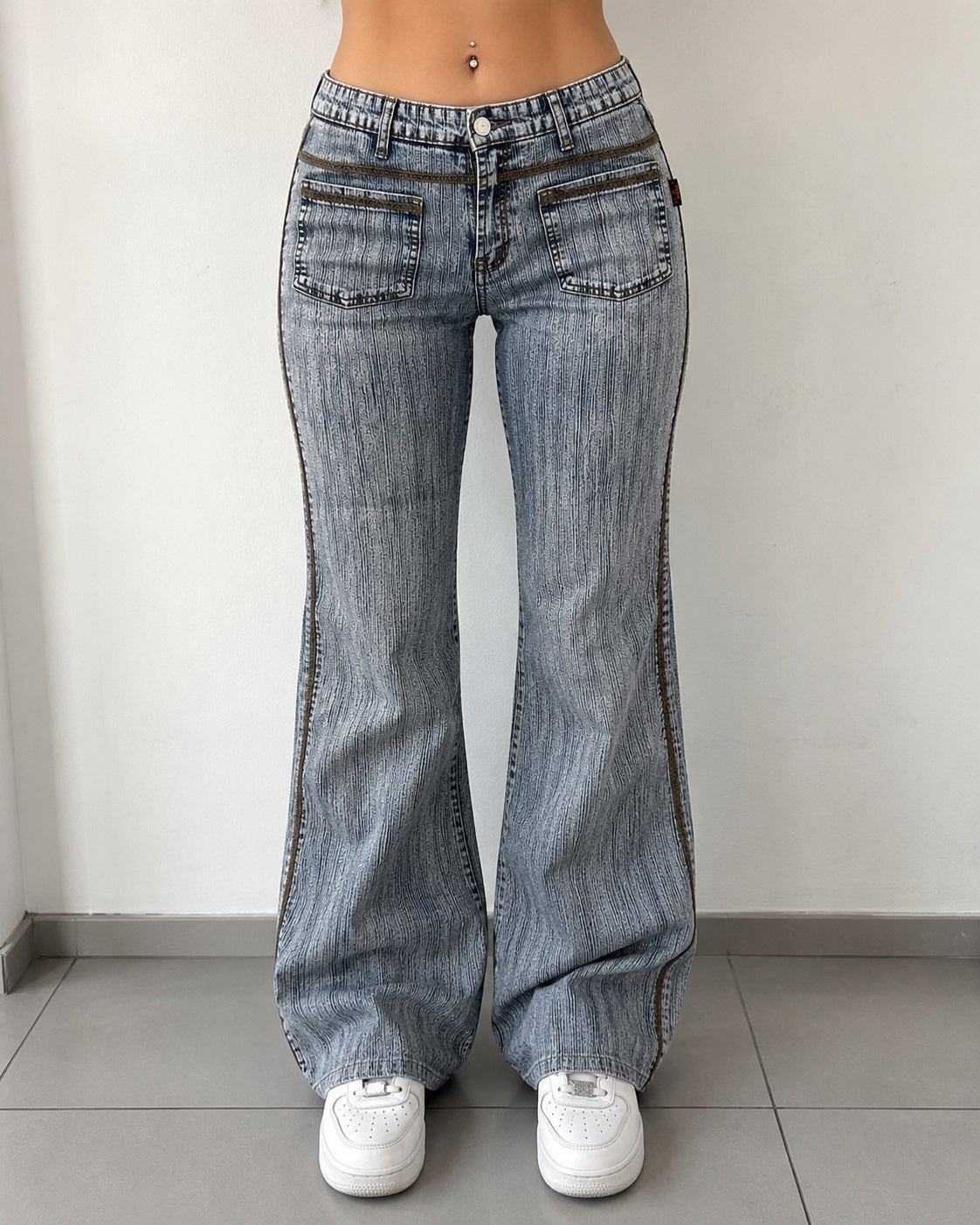 Denim Jeans Marble Flare Fit Y2K Vintage - Jeans Svasati (XS)
