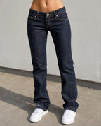 Denim Jeans Raw Blu Low Waist Straight Fit Embroidered (M)