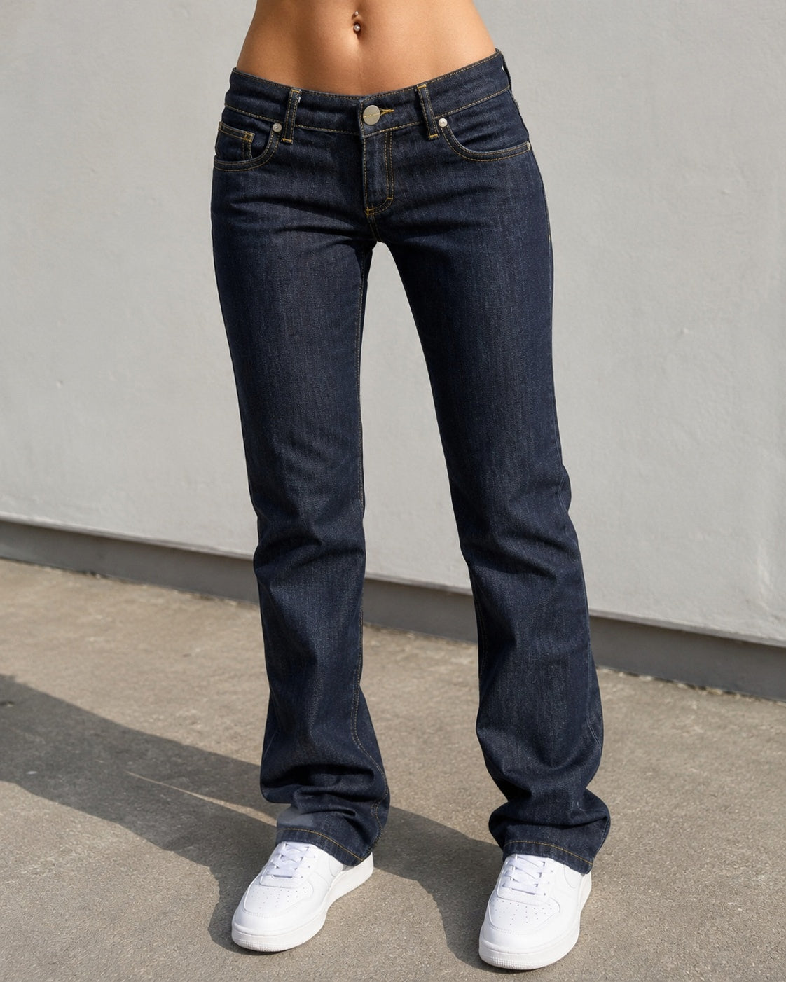 Denim Jeans Raw Blu Low Waist Straight Fit Embroidered (M)
