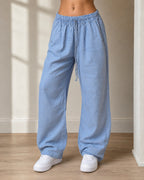 Pantaloni azzurri wide leg con elastico in vita Super Baggy Fit Light Pants Taglia Unica