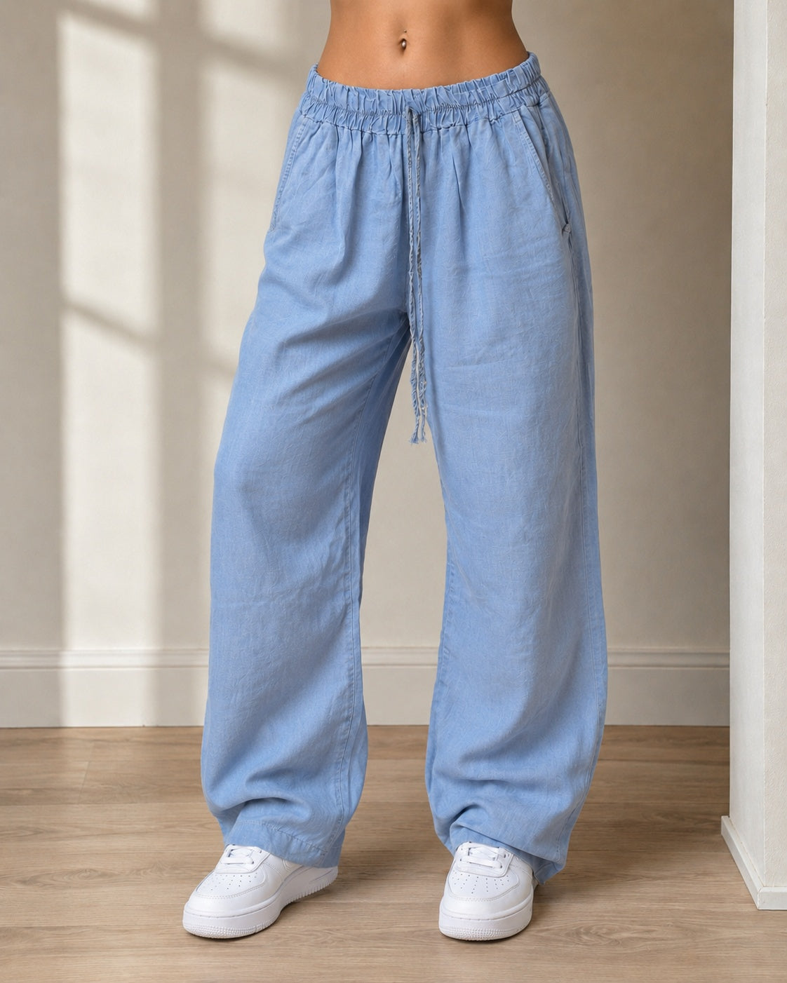 Pantaloni azzurri wide leg con elastico in vita Super Baggy Fit Light Pants Taglia Unica