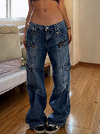 Denim Jeans Vintage Y2K Good & Liu Blu Baggy Fit Low Waist Flare