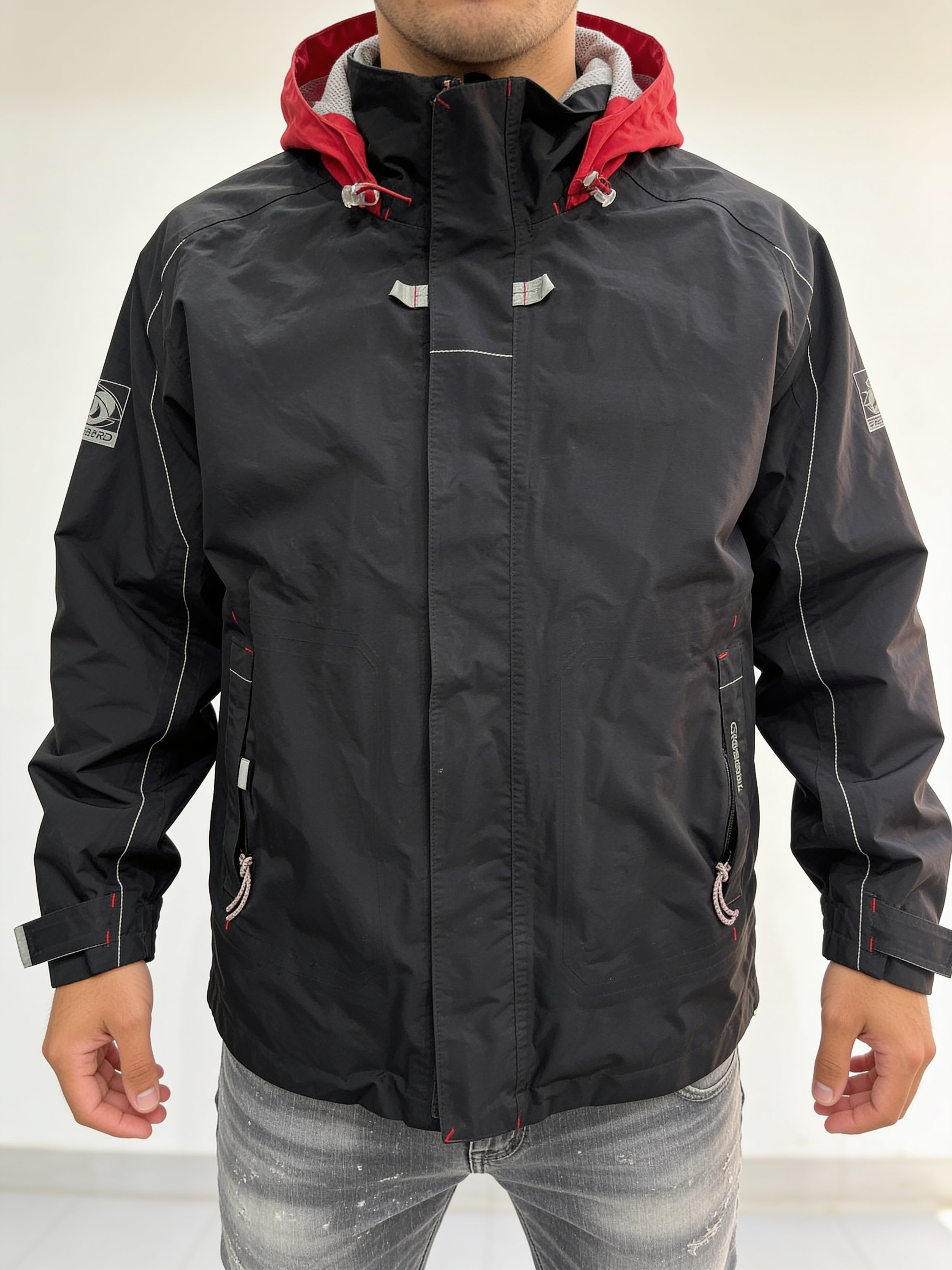 Giacca Tribord sailing uomo nera rossa tecnica impermeabile (M) Vintage Y2K Racing Jacket