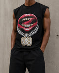 Canotta nera uomo hip hop Y2K con stampa lips grillz 98